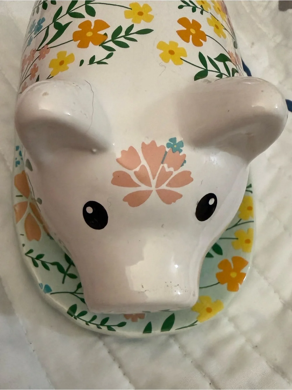 Floral Ceramic Butter Dish in White with Yellow, Pink & Aqua Flowers